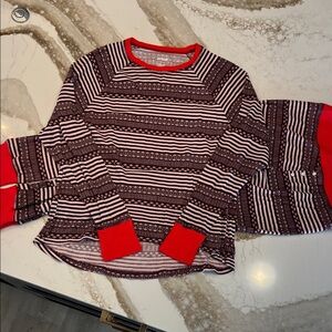 Aerie Maroon Red Fair Isle Long Sleeve Waffle Thermal Pajama Set Small